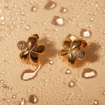 Inlaid Zircon Stainless Steel Flower Earrings Trandify deal