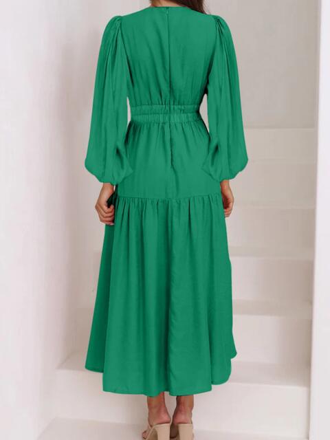 Deep V-Neck Balloon Sleeve Plain Maxi Dress Trandify deal
