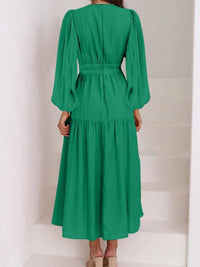 Deep V-Neck Balloon Sleeve Plain Maxi Dress Trandify deal