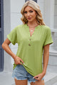 Eyelet Notched Short Sleeve T-Shirt Trandify deal