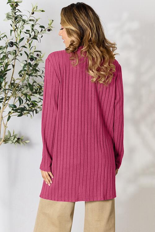 Basic Bae Full Size Ribbed Open Front Cardigan with Pockets Trandify deal