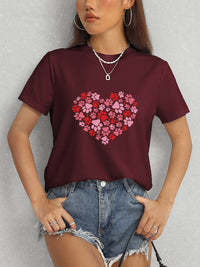 Heart Round Neck Short Sleeve T-Shirt Trandify deal