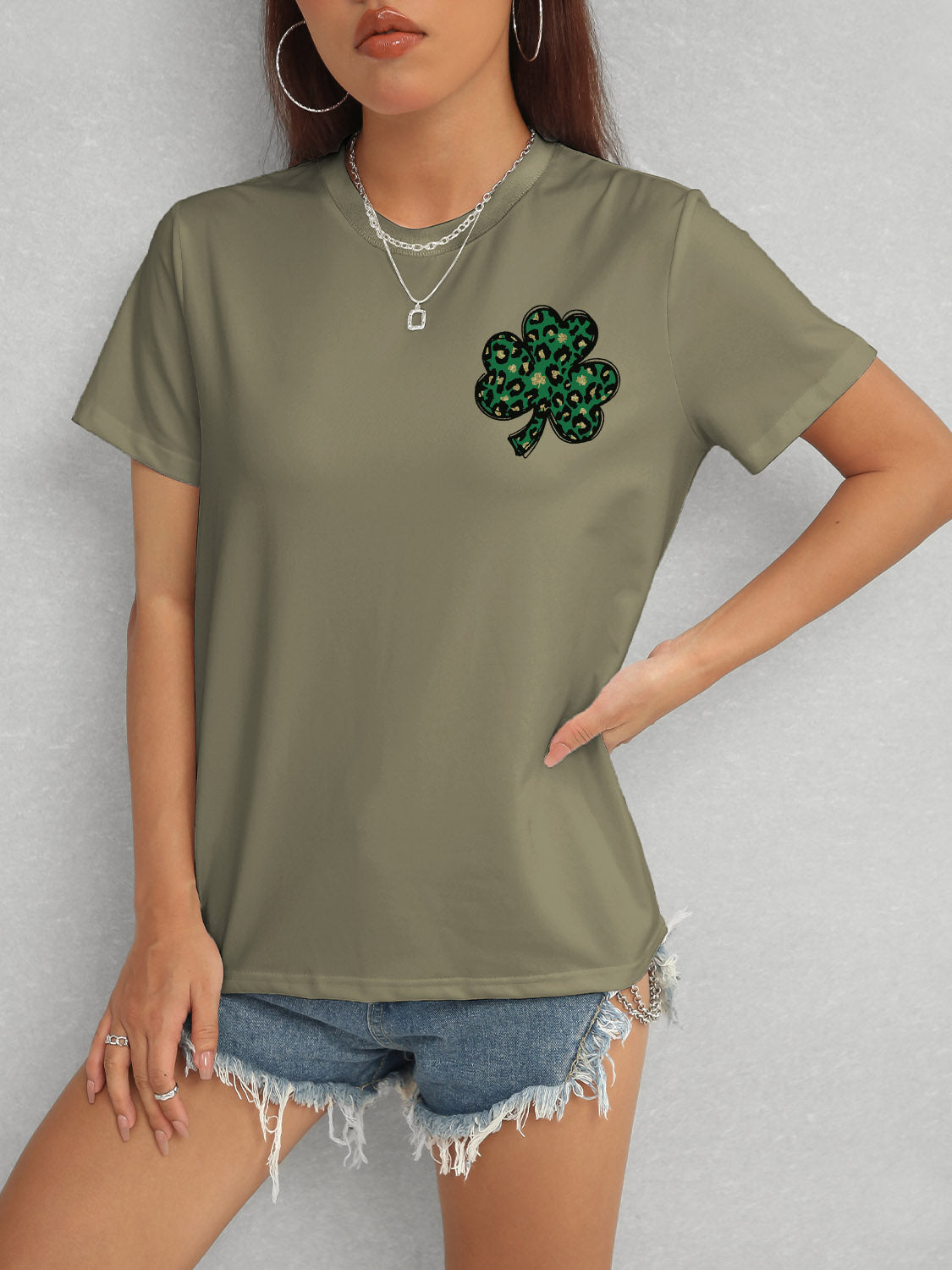 Lucky Clover Round Neck Short Sleeve T-Shirt Trandify deal