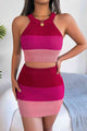 Color Block Sleeveless Crop Knit Top and Skirt Set Trandify deal