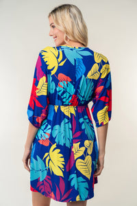 White Birch Full Size Printed V-Neck Mini Dress Trandify deal