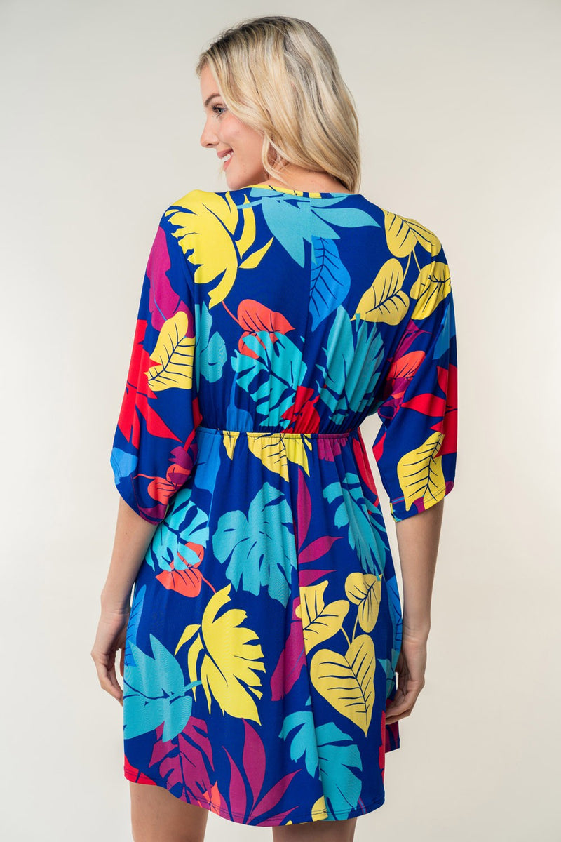 White Birch Full Size Printed V-Neck Mini Dress Trandify deal