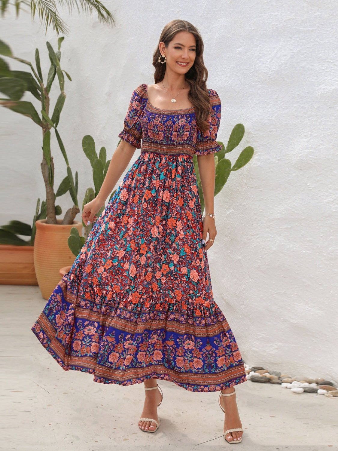 Floral Flounce Sleeve Midi Dress Trandify deal