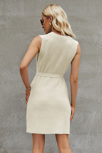 Tied Round Neck Sleeveless Sweater Dress Trandify deal