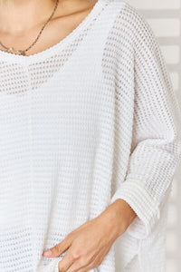 Zenana Full Size Waffle Knit V-Neck Long Sleeve Slit Top Trandify deal