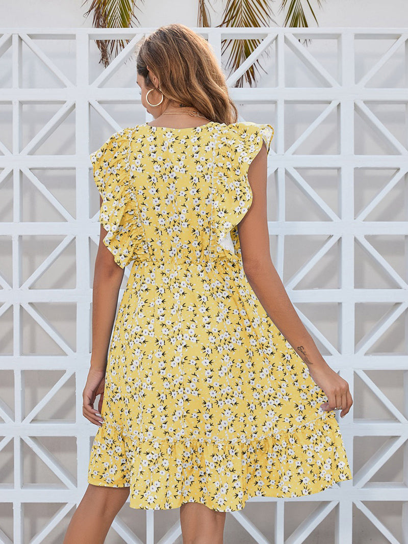 Ruffled Ditsy Floral Surplice Mini Dress Trandify deal
