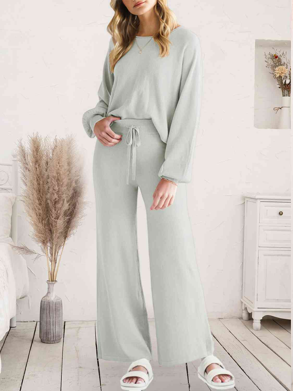 Long Sleeve Lounge Top and Drawstring Pants Set Trandify deal