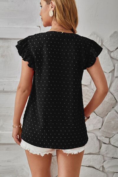 Swiss Dot Ruffled Cap Sleeve T-Shirt Trandify deal
