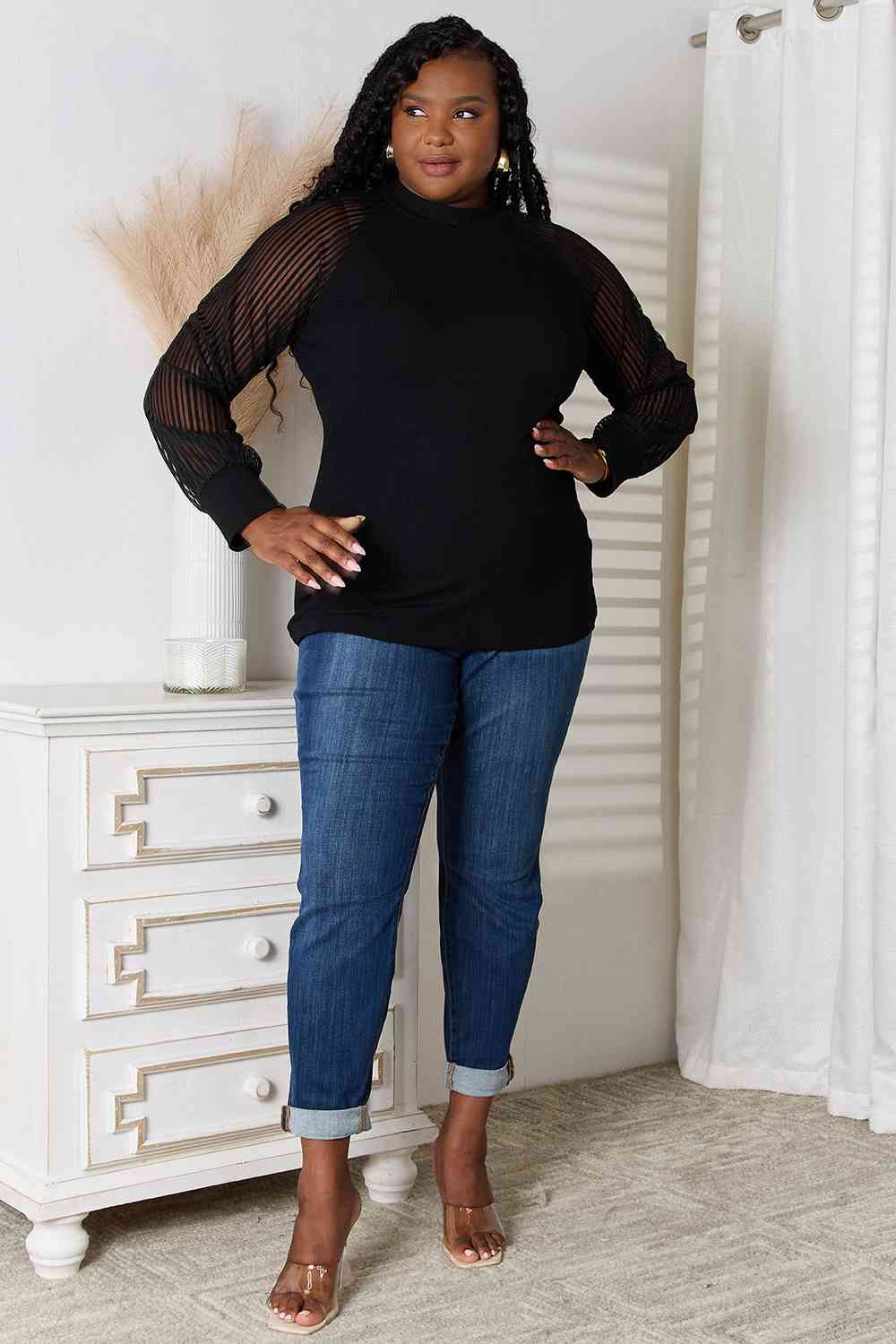 Double Take Round Neck Raglan Sleeve Blouse Trandify deal