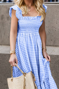 Full Size Smocked Ruffled Plaid Ruffle Hem Dress Trandify deal