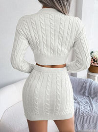 Cable-Knit Round Neck Top and Skirt Sweater Set Trandify deal