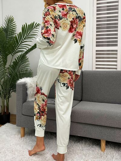 Printed Round Neck Top and Drawstring Pants Lounge Set Trandify deal