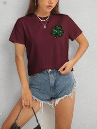 Lucky Clover Round Neck Short Sleeve T-Shirt Trandify deal