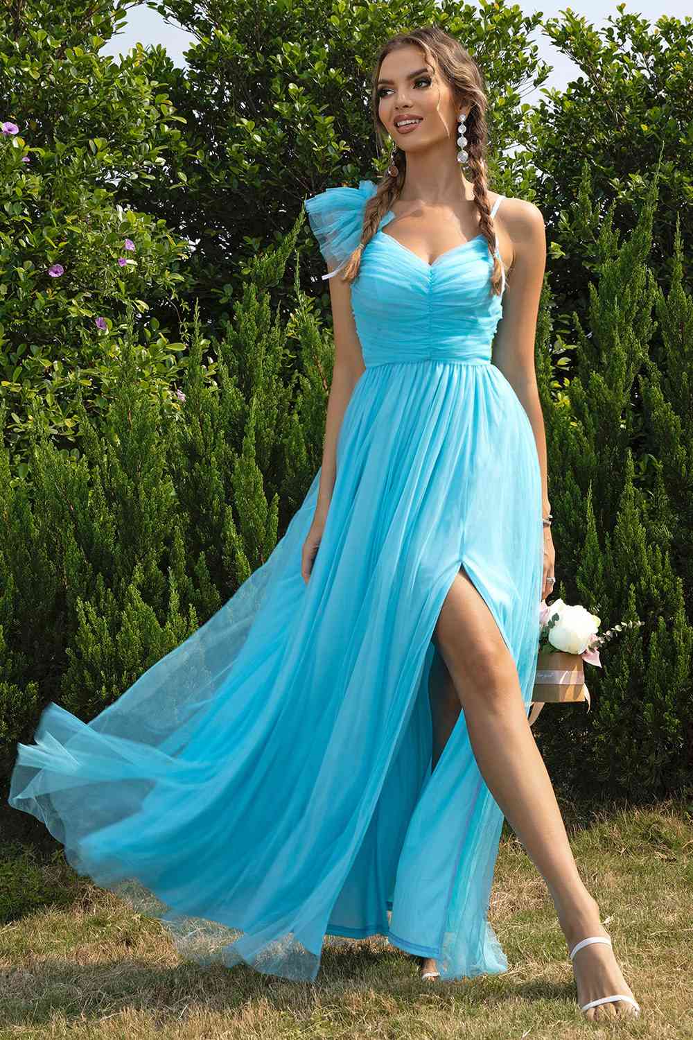 Asymmetrical Ruched Slit Dress Trandify deal
