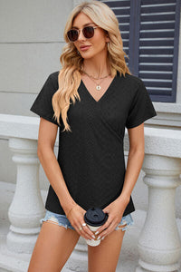 Eyelet Surplice Short Sleeve T-Shirt Trandify deal