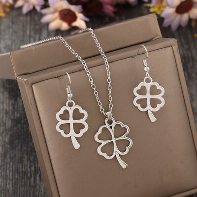Lucky Clover Alloy Earrings and Necklace Jewelry Set Trandify deal