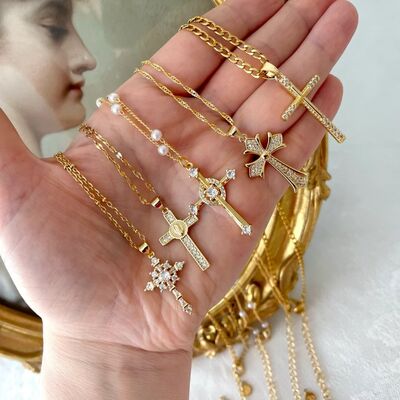 Stainless Steel Inlaid Zircon Cross Necklace Trandify deal