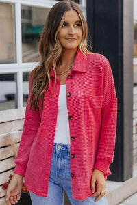 Waffle-Knit Collared Neck Dropped Shoulder Shirt Trandify deal