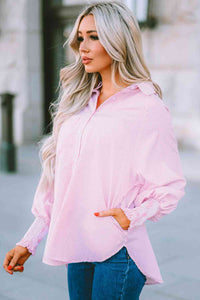 Striped Lantern Sleeve Collared Shirt Trandify deal