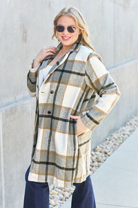 Double Take Full Size Plaid Button Up Lapel Collar Coat Trandify deal