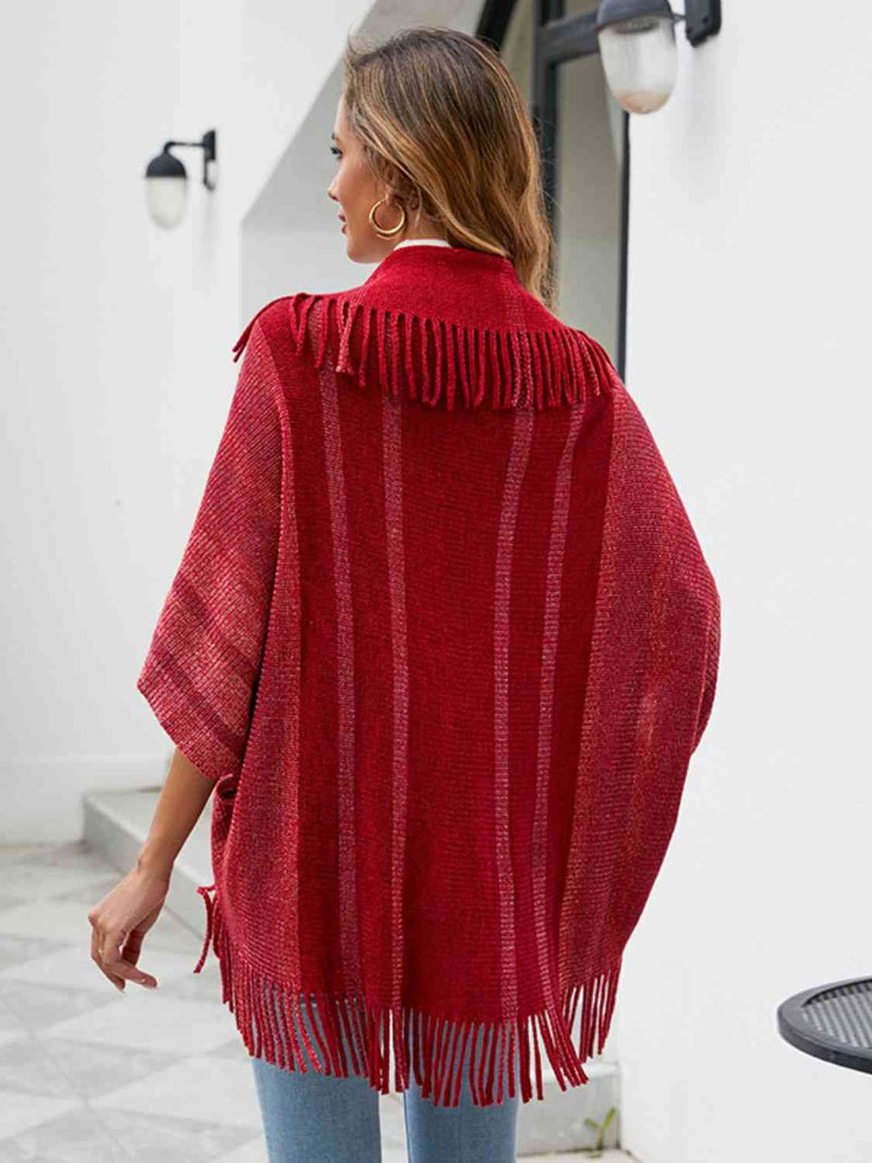 Fringe Detail Open Front Poncho Trandify deal