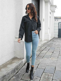 Collared Neck Buttoned Shirt with Pockets Trandify deal