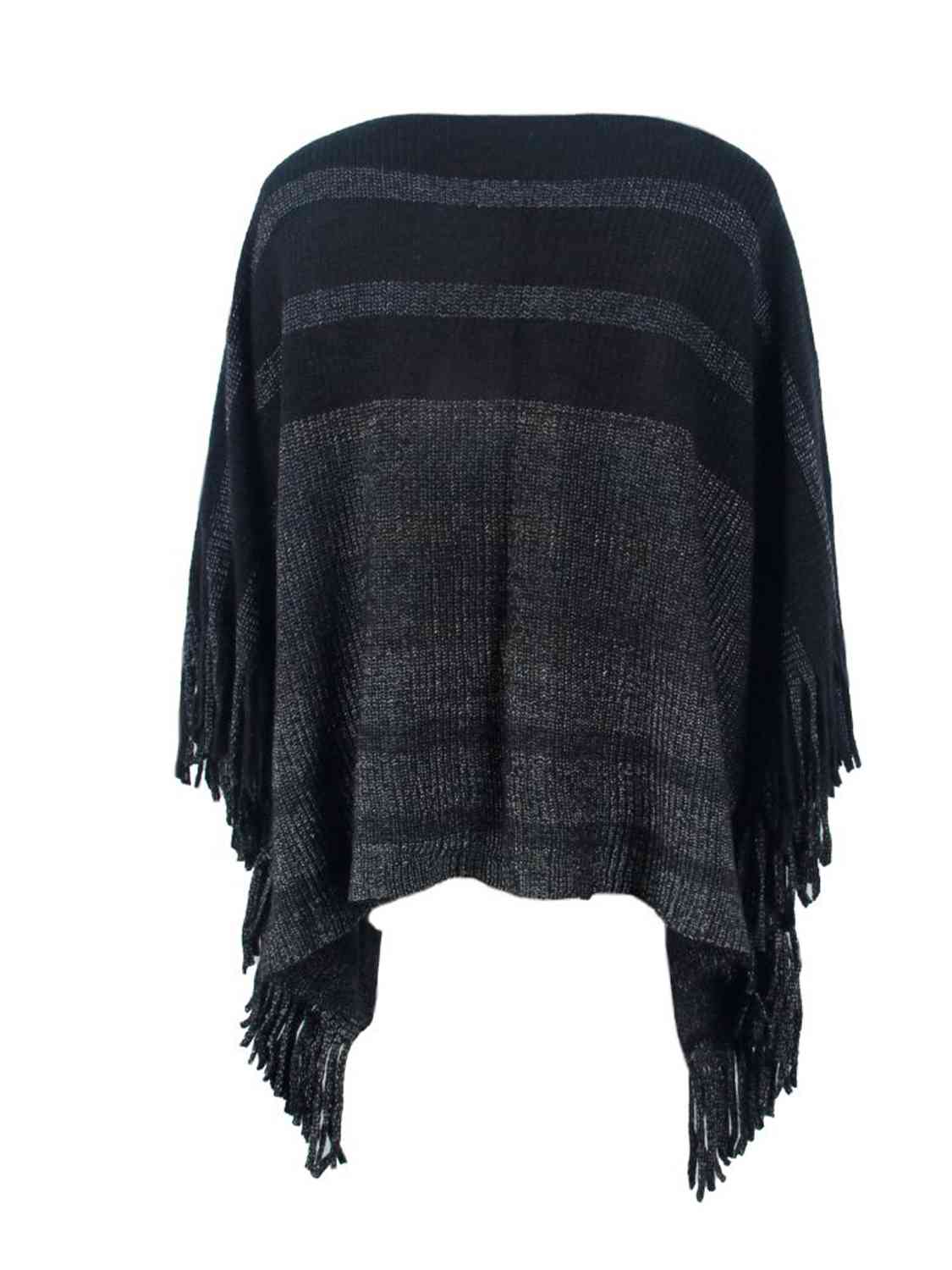 Striped Boat Neck Poncho with Fringes Trandify deal