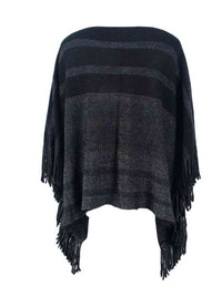 Striped Boat Neck Poncho with Fringes Trandify deal