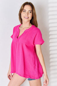 Zenana Full Size Raw Hem Short Sleeve Top Trandify deal
