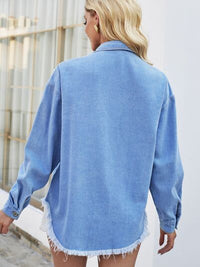 Pearl Detail Pocketed Button Up Denim Jacket Trandify deal
