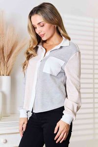 Double Take Color Block Curved Hem Shirt Trandify deal