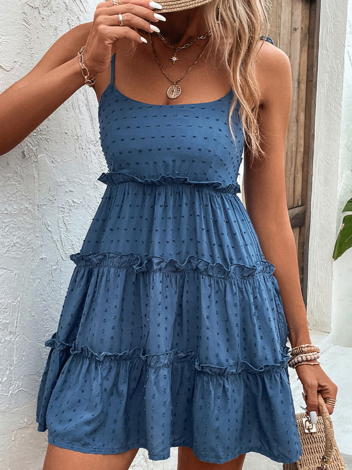 Shiny Frill Spaghetti Strap Tiered Dress Trandify deal