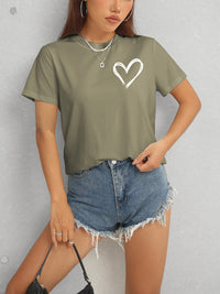 Heart Round Neck Short Sleeve T-Shirt Trandify deal