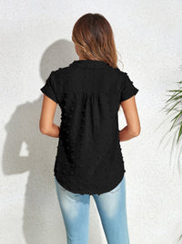 Swiss Dot Button Up Cap Sleeve Shirt Trandify deal