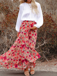 Printed Elastic Waist Pleated Maxi Skirt Trandify deal