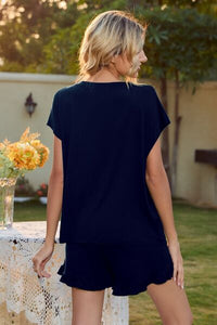 Round Neck Short Sleeve T-Shirt and Drawstring Shorts Lounge Set Trandify deal
