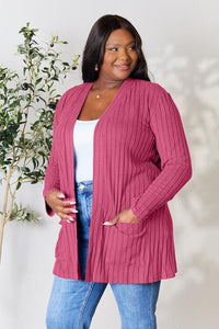 Basic Bae Full Size Ribbed Open Front Cardigan with Pockets Trandify deal