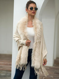 Fringe Open Front Long Sleeve Poncho Trandify deal