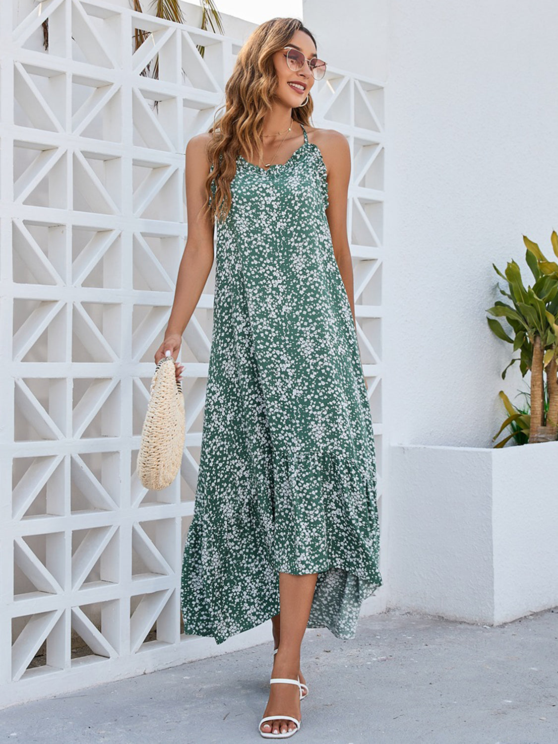 Ditsy Floral Scoop Neck Midi Cami Dress Trandify deal