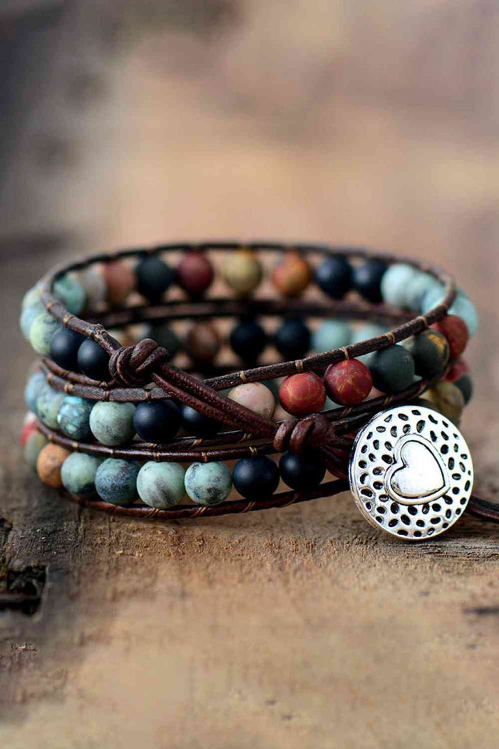 Handmade Triple Layer Beaded Agate Bracelet Trandify deal