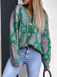 Geometric Dropped Shoulder Button Down Cardigan Trandify deal
