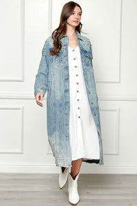 Veveret Full Size Distressed Raw Hem Pearl Detail Button Up Jacket Trandify deal