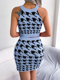Houndstooth Sleeveless Top and Skirt Sweater Set Trandify deal