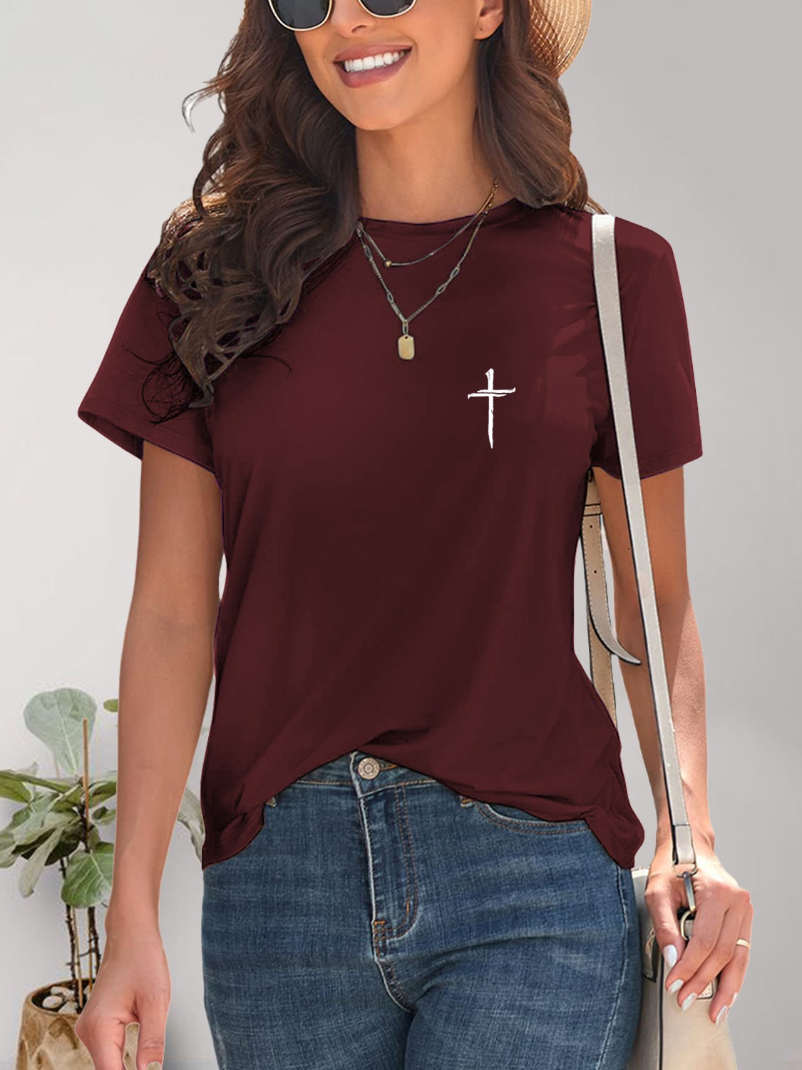 Cross Graphic Round Neck T-Shirt Trandify deal