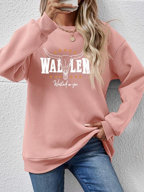 Graphic Round Neck Dropped Shoulder Sweatshirt Trandify deal