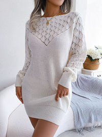 Openwork Boat Neck Sweater Dress Trandify deal